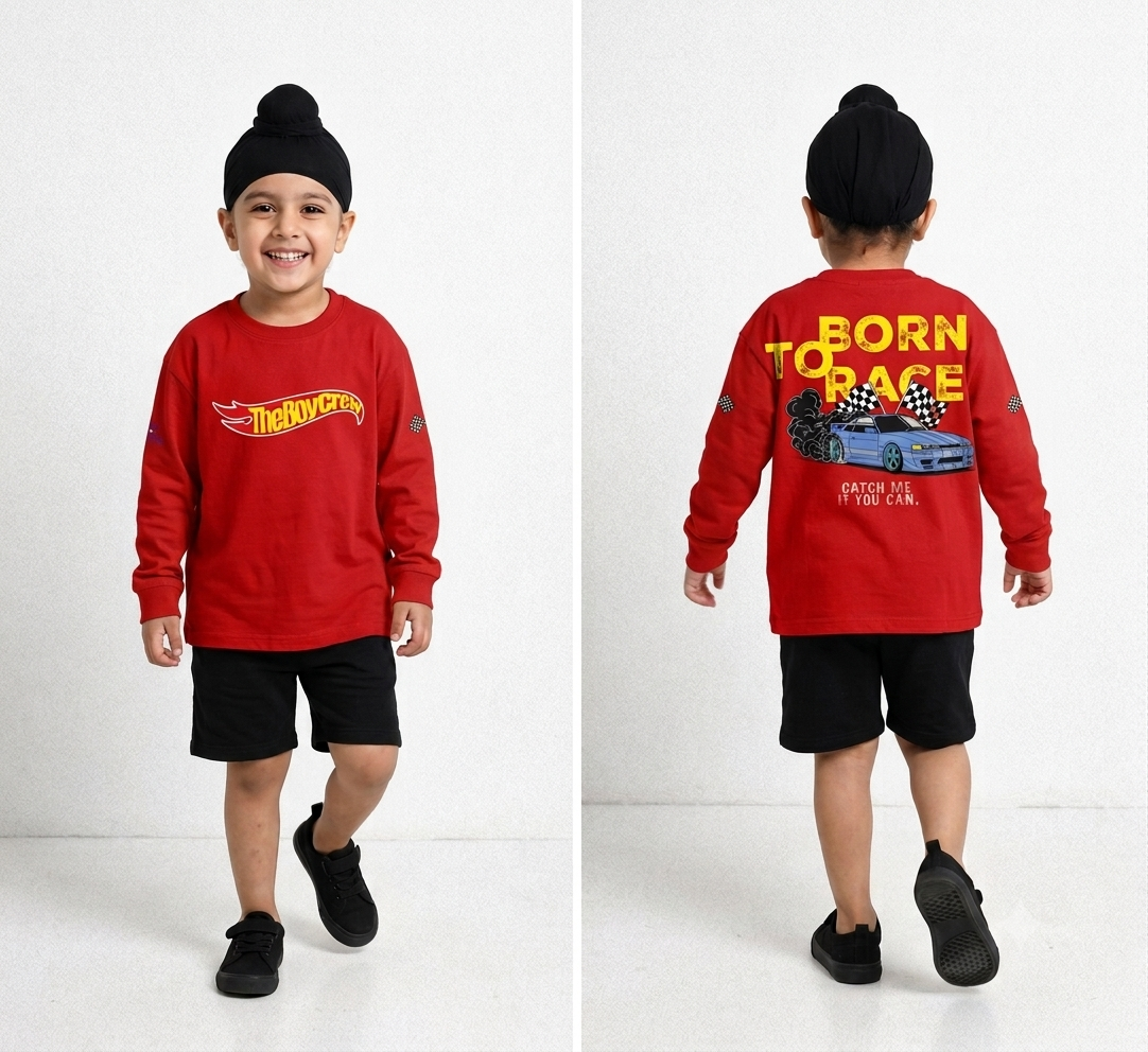 "Born to Race" Long-Sleeve Graphic Tee - Crimson Red