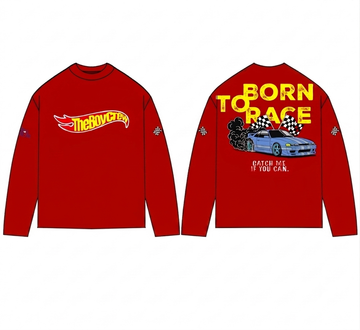 "Born to Race" Long-Sleeve Graphic Tee - Crimson Red