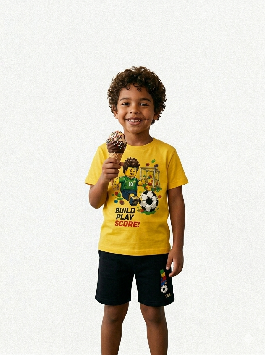 The Boy Crew yellow Brick kick coord set in premium cotton blend for boys