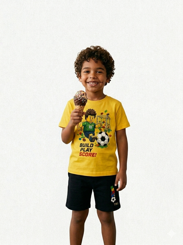 The Boy Crew yellow Brick kick coord set in premium cotton blend for boys